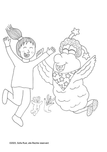 Ausmalbild "Wutsch und das Mädchen"