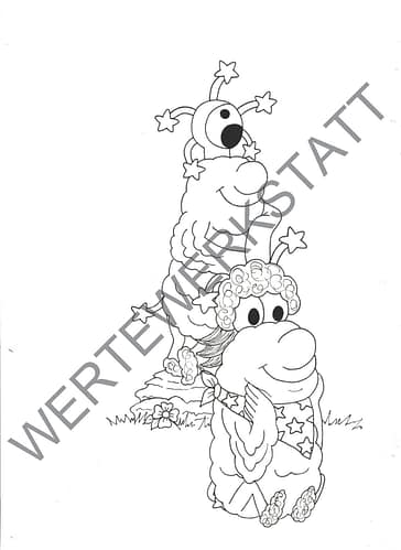 Handgezeichnete Ausmalbilder von den Wompets: Wutsch und Wumpi
