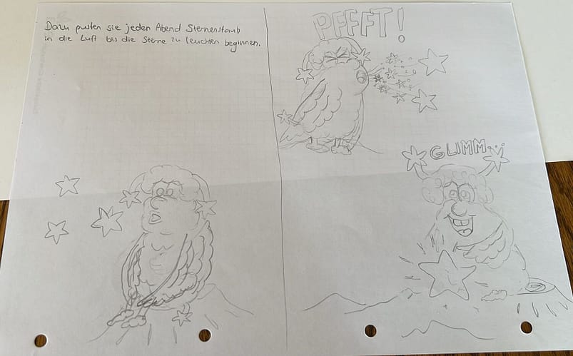 Erste Skizzen: "Die Wompets und der Mondzauber", neues Kinderbuch